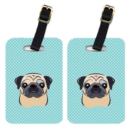 Carolines Treasures Carolines Treasures BB1200BT Pair Of Checkerboard Blue Fawn Pug Luggage Tags BB1200BT